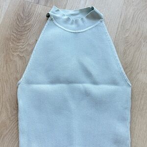 Babaton Ribbed Knit Top in Soft Blue